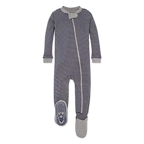 Burt s    boys Unisex Pajamas, Zip-front Non-slip Footed Pjs,  Cotton and Toddler Sleepers, Midnight Stripe, 24 Months US