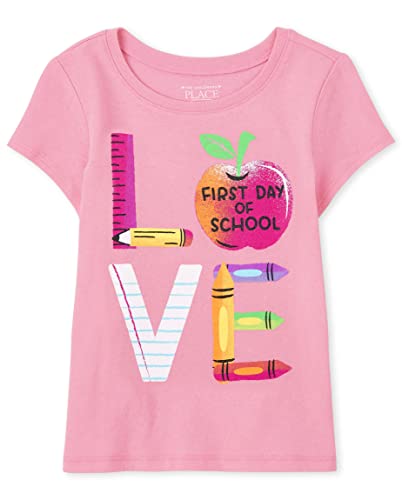 Baby and Toddler Girls Short Sleeve Graphic T-Shirt, Love School, 3T