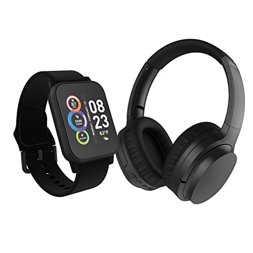 Fusion 2 S Smartwatch with Wireless Headphones, Heart Rate, Step Counter, Sleep Monitor, Message, IP67 Water Resistant Unisex, Touch Screen, Compatible with iPhone and Android (Black)