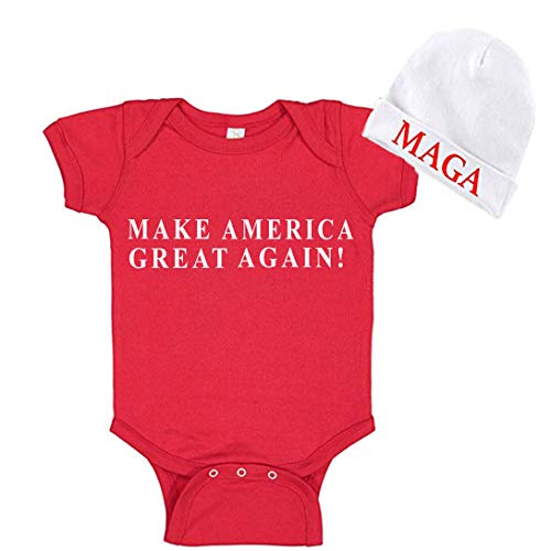 Donald Trump Make America Great Again Baby Bodysuit and MAGA Rib Cap  , Red