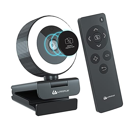 H200 2K Webcam with Light for PC with Microphone and Adjustable Brightness, Comes with Privacy Cover and Remote Control, Zoomable UBS Web Camera for Online Teaching, FaceTime, PC/Mac/Laptop