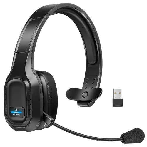 Bluetooth Headset, Trucker On-Ear Headphones with Microphone Noise Canceling, Mute Button,Hands Free Wireless Headset for Cell Phone, Computer, Office, Home, Call Centre, Skype