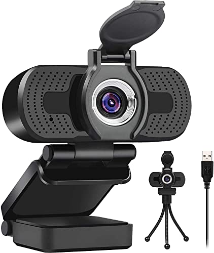 Webcam HD 1080P, Webcam with Microphone and Privacy Cover, Streaming Computer or Desktop Laptop USB Web Camera with 110 Degree Widescreen, Compatible with Zoom/Skype/Teams/Webex, PC Mac Desktop
