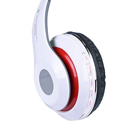 Bluetooth Rechargeable Over Ear Headset Foldable Wireless Wired Headphones with Memory Card Slot Built-in FM Tuner Microphone Audio Cable for Phone TV Computer MP3 Player - White