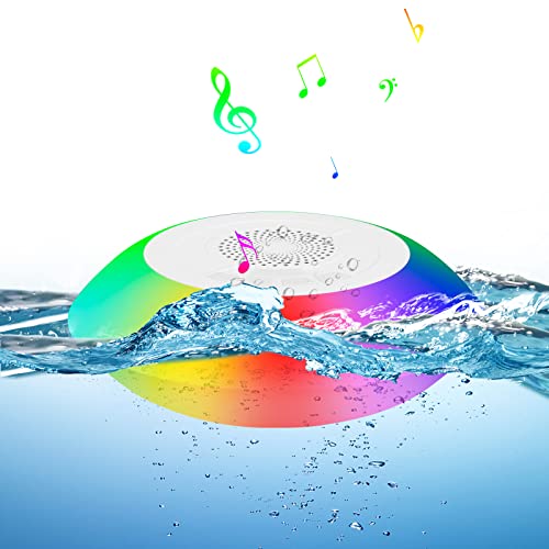 Bluetooth Pool Speaker with Colorful Lights - Built-in Mic Portable Pool Speaker Wireless Floating Pool Speaker IPX7 Waterproof Floatable for Home Shower Outdoors Pool Travel
