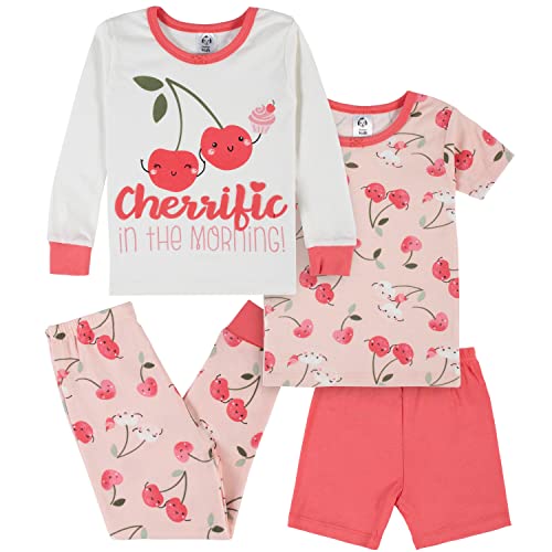 Baby Girls' 4-Piece Pajama Set, Pink Cherries, 5T