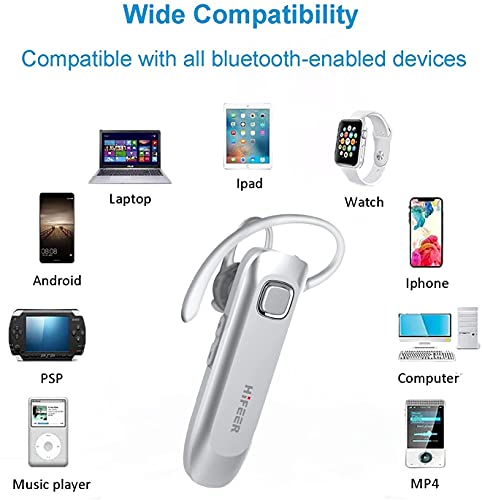 Bluetooth Headset,V5.0 Wireless Bluetooth Earpiece,Hands-Free with Built-in Mic for Driving/Business/Office,CVC8.0 Noise Cancelling Bluetooth Headphone for iPhone Android Samsung-Silver