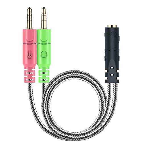 Headphone Splitter for Computer CTIA 3.5mm TRRS Female to Dual TRS Male Mic Audio Jack Y Headset Splitter Adapter Cable for PC Laptop to Gaming Headset - 8inch/20cm Black