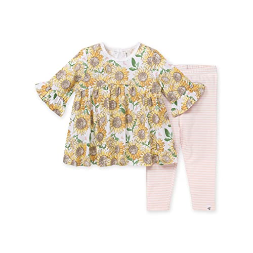 girls Top Pant Set, Tunic Leggings Bundle, 100%  Cotton and Toddler Layette Set, Sunflower Patch,   US