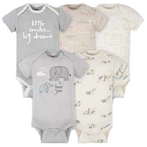 Baby Boys  5-Pack Variety Onesies Bodysuits  Grey Elephant, 0-3 Months