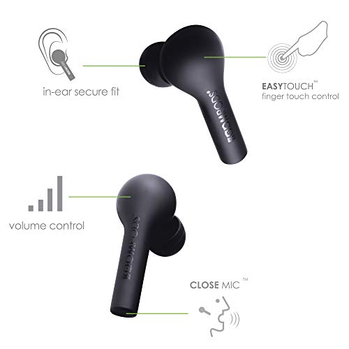 Bassline True Wireless Earbuds - Bluetooth in-Ear Headphones, Water/Sweat Resistant, Compact Travel Charging Case, Instant Connection, TWS (Black)