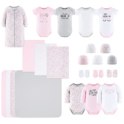 Layette Gift Set for Baby Girls | 23 Piece   Girl Clothes & Accessories Set | Fits  s to 3 Months | Pink Cheetah Animal Print