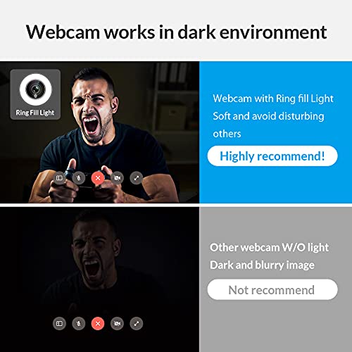 Streaming 1080P HD Webcam Built in Adjustable Ring Light and Mic. Advanced autofocus AF Web Camera for Google Meet Xbox Gamer Facebook YouTube Streamer