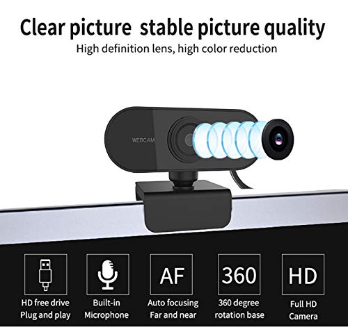 HD 1080p Webcam,Built-in Noise Reduction Microphone Stream Webcam,USB HD Webcam for PC Desktop Laptop Mac Xbox,Be Used for Video Calling, Studying, Conference, Recording, Gaming with Rotatable Clip.
