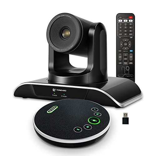 All-in-One Conference Room Camera System, Video Conferencing System Bundle HD 1080P 3X Optical Zoom PTZ Camera and Bluetooth Conference Speakerphone with Microphones