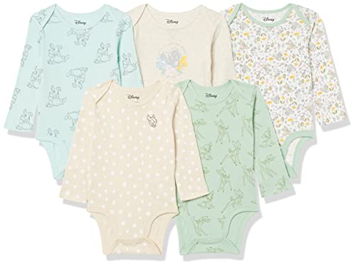 Disney | Marvel | Star Wars | Princess Long-Sleeve Bodysuits Baby Girls, Pack of 5, Bambi Nature,