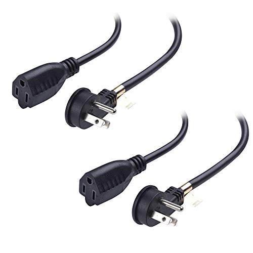 2-Pack Low Profile Flat Plug Extension Cord (Power Extension Cable) 1 Foot (NEMA 5-15P to NEMA 5-15R)
