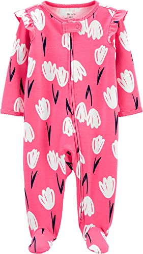 Baby Girls Infant and Toddler Footed Coverall Pajama ( , Floral Tulip/Pink)