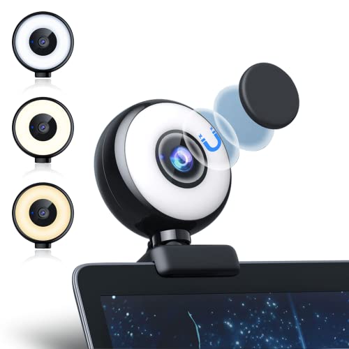1080P Streaming Webcam with Ring Light, HD Web Camera with Microphone and Privacy Cover for Streaming, Video Calling, Conferencing, Gaming