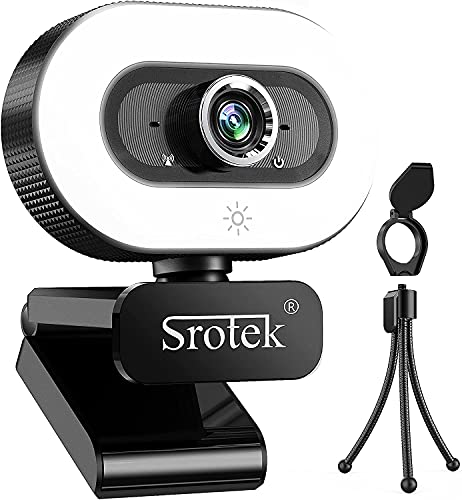 Webcam with Microphone Full HD 1080p Manual Focus USB Web Camera with Plug and Play, Tripod & Privacy Cover, Live Streaming Web Cam with Ring Light for Desktop,Laptop,PC Video Calling,Black