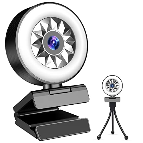 1080P Webcam with Microphone and Tripod, Webcam with Ring Light, Autofocus Adjustable Brightness Web Camera for Computer Streaming Webcam for Laptop Desktop Cameras Zoom/Skype/YouTube (Webcam LX)