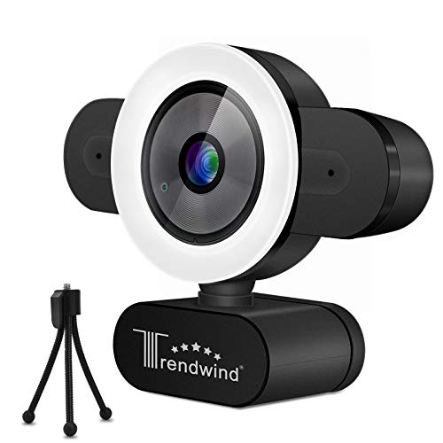 Webcam with Microphone - 30FPS 1440P Full HD USB Web Camera with Adjustable Brightness Ring Light for Zoom Skype Facetime Mac Video Conferencing Teaching Studying Streaming