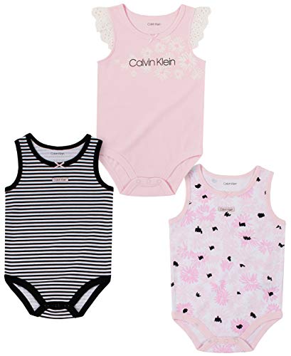 Girls' 3 Pieces Pack Bodysuits, Pink Pearl/Baby Pink/White Cotton, 0-3 Months