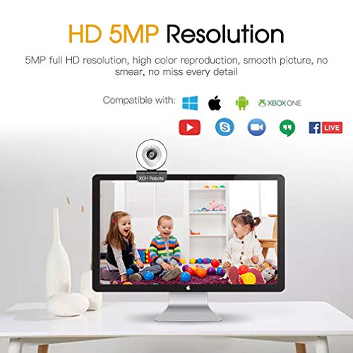 2021 Webcam - AUTO Zoom Webcam with Microphone and Light, 1080p 5MP Video Computer Webcam, Adjustable Beauty Ring Lighting Brightness