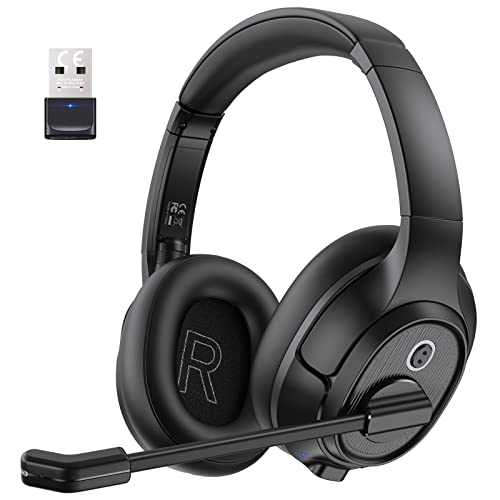 Bluetooth Headset with Microphone, Wireless Computer Headphone AI-Powered Environmental Noise Cancelling Headset & USB Dongle, 55H Playtime, Over Ear Comfort for PC, Phone, Work, Home Office