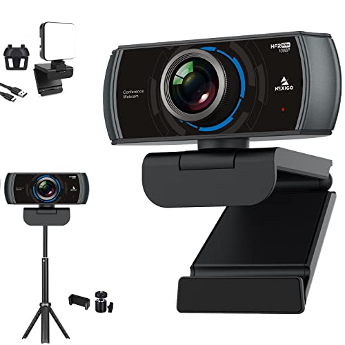 60FPS 1080P Webcam Kits, N980P HD Web Camera with Microphone, 120 Degrees Wide-Angle, Software Control, Lightweight Mini Tripod, Video Conference Lighting Kit, for Zoom/Skype/Teams