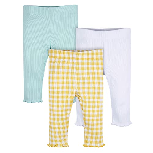 Baby Girls' 3-Pack Pull-On Knit Leggings, Yellow White Blue, 3-6 Months