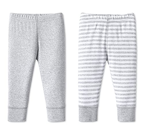 Baby Super Combed Natural Cotton Pull on Jogger Pants, 2 Pack, Gray Striped,