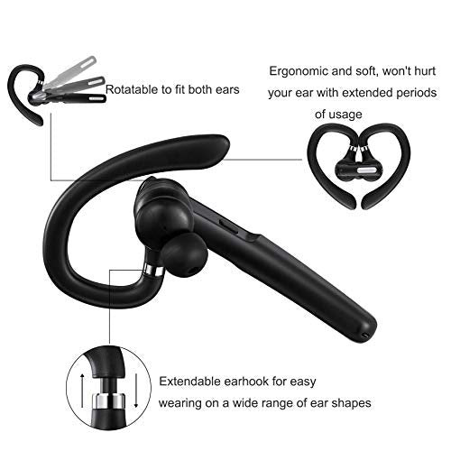 Bluetooth Headset, Wireless Bluetooth Earpiece V5.0 8-10 Hours Talktime Stereo Noise Cancelling Mic, Compatible for iPhone Android Cell Phones Driving/Business/Office (Black)
