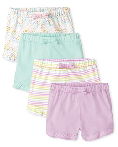 Uni  Baby Basic Everyday, 100% Cotton, Shorts, Blue Coral/Pink Sand/Rainbow Stripe/Windflower-4 Pack, 0-3 Months