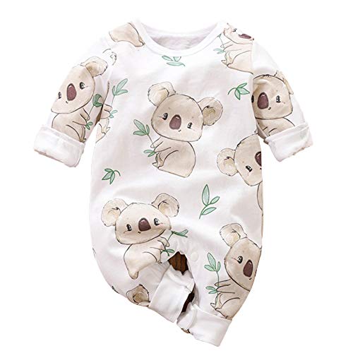 Cute Unisex Baby Boys Girls Romper Long Sleeve Koala Printing  Infant Jumpsuit One Piece, White1, 3-6 Months