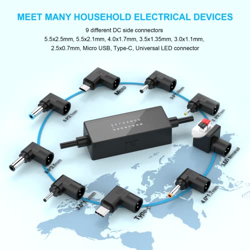 36W AC Adapter, Multi Volt Replacement Power Supply Plug Cord DC 12V 5V 6V 7V 8V 9V 10V 11V 13V 14V 15V 16V 17V 18V 19V 20V Universal Adapters for Routers Speakers CCTV and LED Strip