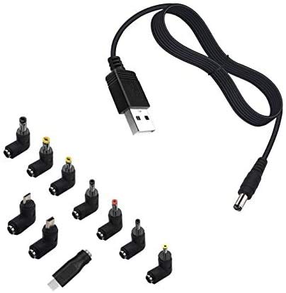 Universal USB to DC 5.5x2.1mm Plug Power Charging Cable with 10 Connectors for Router, Mini Fan, Speaker, Camera, Smart Phone and More Electronics Devices(5FT, DC10+1)