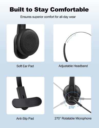 Bluetooth Headset, Bluetooth Trucker Headset with Upgraded Microphone Noise Canceling for Trucker, Hand Free Wireless Headset with Adapter for Office Meeting. Widely Compatible for Computer