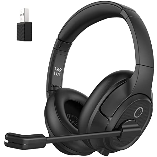 Bluetooth Headsets with Microphone & USB Dongle, 30 Hours Talk Time & 33ft Range, AI Environmental Noise Cancelling Mic, Over-Ear Wireless Headphone for PC/Laptop/Computer/Home/Work/Office/Zoom
