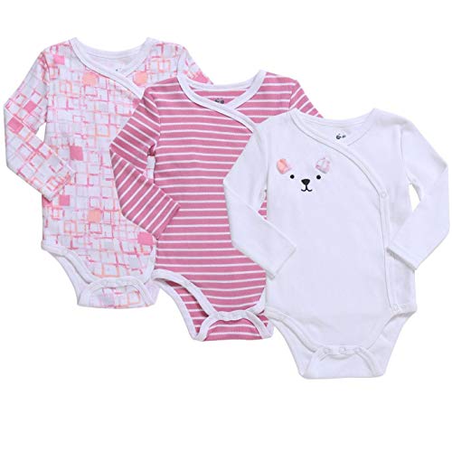 Infant Clothes Baby Kimono Side Snap Onesie Girl Long Sleeve Bodysuit 0-3 Months Pink