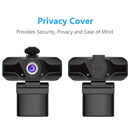 Webcam 1080P with Microphone & Privacy Cover, Full HD USB Camera for PC, Mac, Laptop, Desktop, Plug&Play, USB Web Camera with Auto Light Correction for YouTube Skype Video Calling Studying Conference