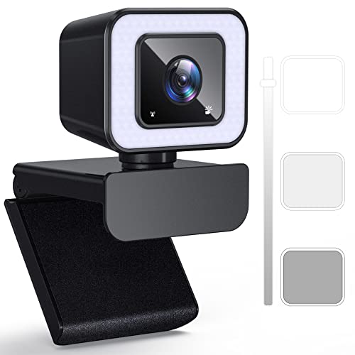 1080p HD Webcam with Ring Light. Webcam with Microphone for Desktop.Plug and Play.360 Swivel Adjustment, 90 Wide Angle Streaming Webcam for Video Chatting/Live Streaming/Conferencing/Loptop