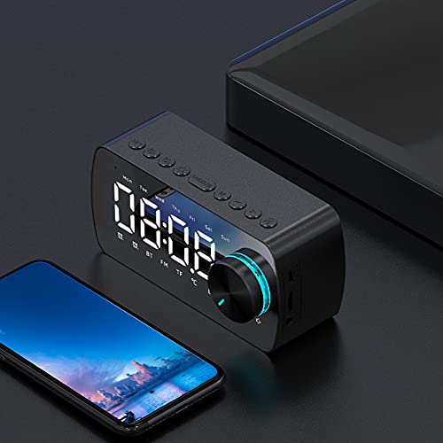 Bluetooth Speaker with LED Display, Digital Mirror Surface Alarm USB Rechargeable Clock Bedside Wireless Clock FM Radio Dual Alarm Clock for Home and Office(Black)