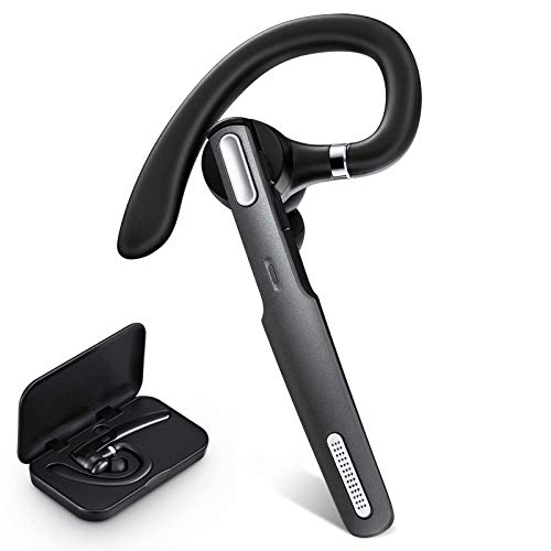 Bluetooth Headset, Wireless Bluetooth Earpiece V5.0 Hands-Free Earphones with Built-in Mic for Driving/Business/Office, Compatible with iPhone and Android (Gray)