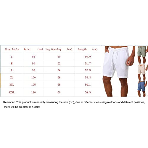 Linen Cotton Athletic Shorts For Men Summer Lightweight Board Slim-Fit Shorts Lacing Waist Short Pants With Pockets (White,Medium)