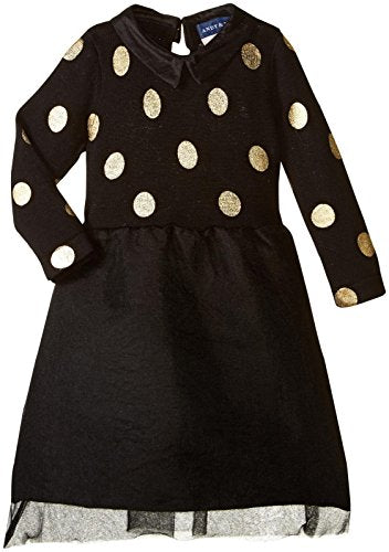 Baby Girls' F  Dot Sweater Dress with Taffetta Skirt-Infant, Black, 3/6