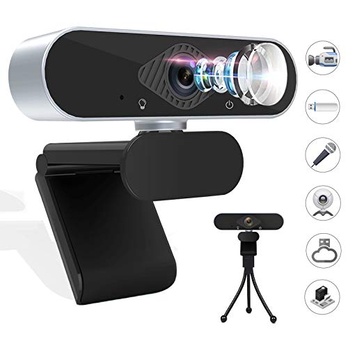 1080p HD Webcam with Microphone, Widescreen USB Web Cameras for Computers, 360 Degree Rotation Desktop Web Cam with Privacy Shutter and Tripod Stand for PC Recording, Calling, Conferencing, Gaming