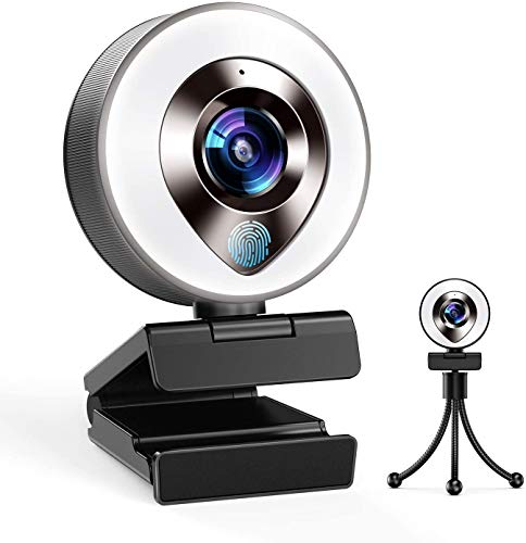 2021 FHD 1080P Webcam with Microphone and Dimable Ring Light, Plug and Play Web Camera,Privacy Protection Streaming Webcam for Video conferencing on PC Desktop,Zoom Skype YouTube Facebook