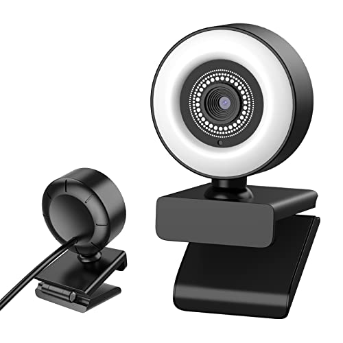 Streaming Webcam with Ring Light, (Upgraded Version) HD Webcam with Microphone, 3-Level Brightness, Web Camera for Zoom Meeting, YouTube Facebook Streamer, Online Learning