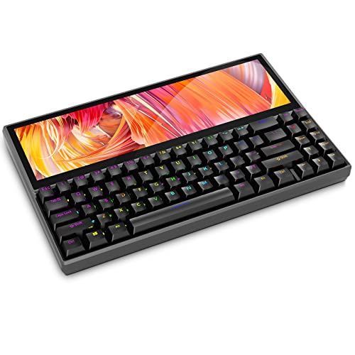 Ficihp Mechanical Keyboard, Built-in 12.6 Inch Touchscreen, Compact 71 Keys RGB LED Backlit N-Key Multifunctional Split Screen Keyboard for Mac Windows Android Black
